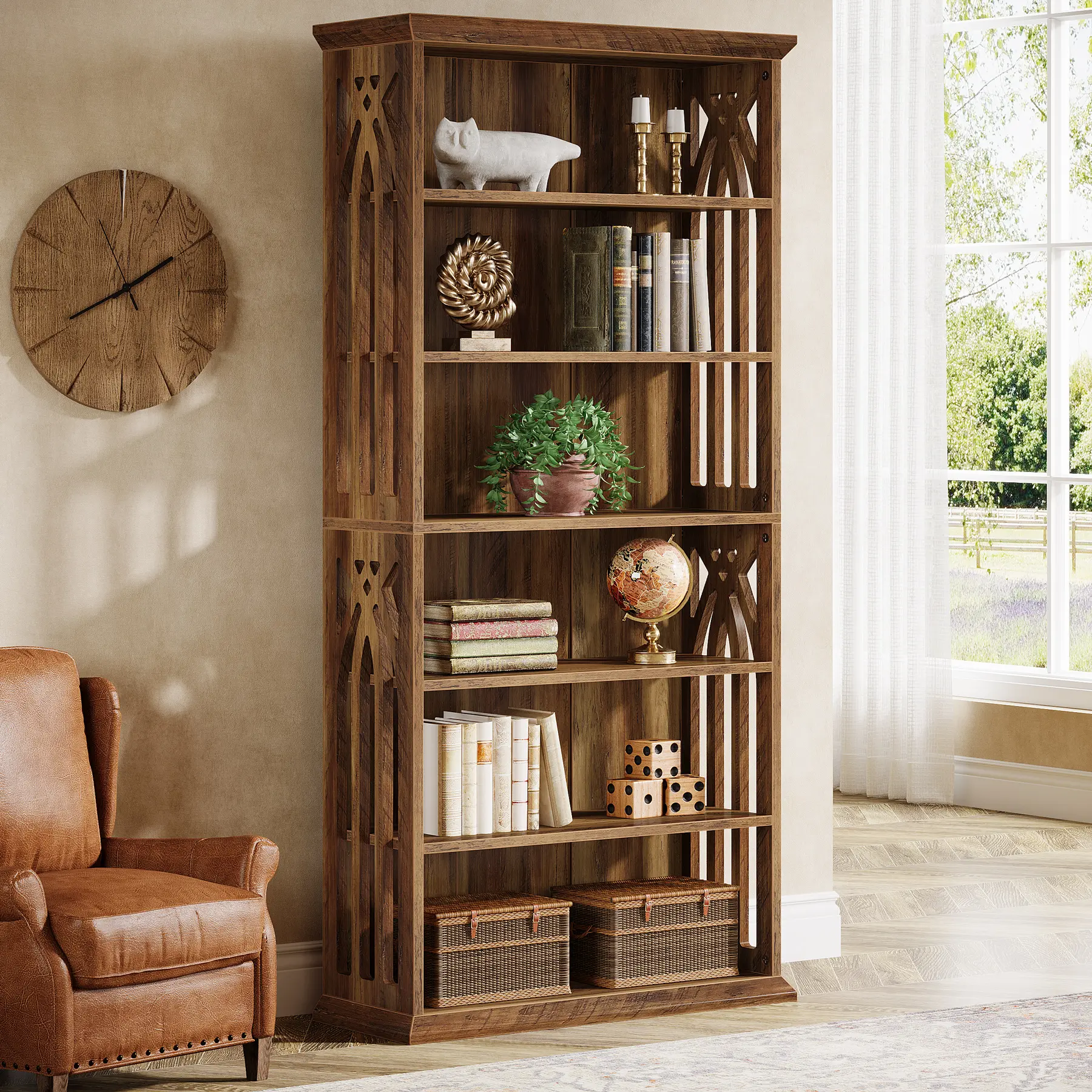 Tribesigns 6-Tier Bookshelf 75-Inch Tall, Large Bookshelves & Freestanding Display Shelves, Wooden for Living Room, Home Office, Bedroom