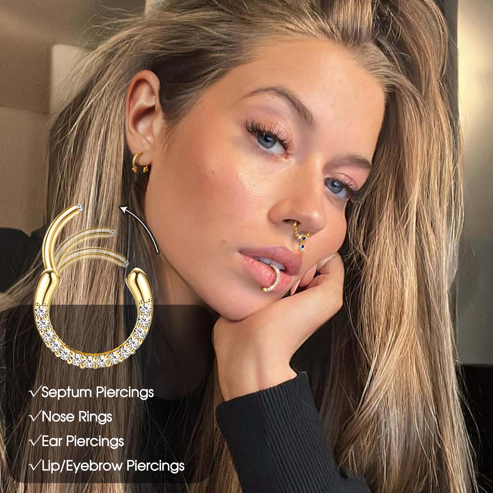 CASSIECA 16G Septum Rings Septum Jewelry Septum Piercing Jewelry Cute Snake Butterfly Septum Ring Daith Earrings