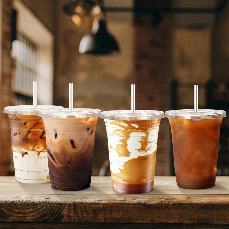 100-Pack Disposable Cold Drink Cups with Lids and Straws Transparent Plastic Cups 12oz to 24oz Sturdy BPA-Free for Parties Picnics Barbecues and Travel