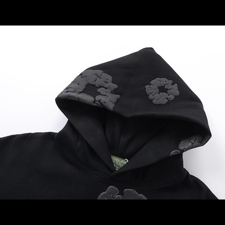 Floral Denim Hoody Trs Flower Pullover Hip Hop Unisex Streetwear Top Comf Casual Basic Long Sleeve Outfits ALL Black SpringFloral Floral