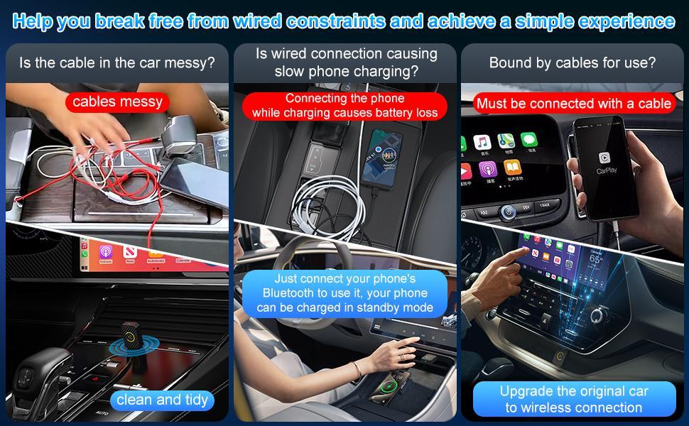 Apple 2 in 1 Wireless CarPlay Adapter for Apple & Android, Automotive Bluetooth Compact Dongle, Convert Wired to Wireless