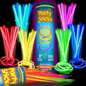 Ultra Bright Glow Sticks Bulk Party Supplies 100 Pack - 8" Glow in the Dark Light Up Party Favors, Glow Decorations, Neon Party Necklaces and Bracelets with Connectors and Christmas