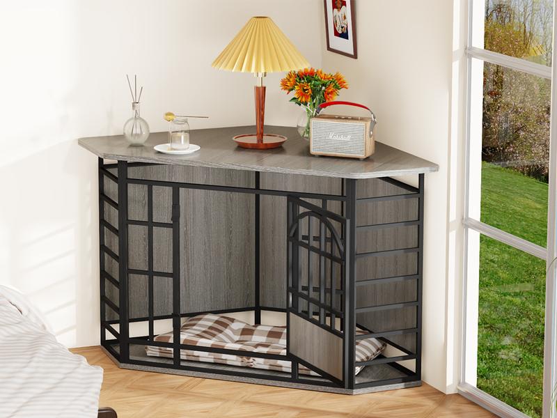【HolidayHaul】COZPAW 52 Inch Corner Dog Crate Furniture,Wooden Dog Kennel Indoor Furniture End Table,Modern Dog Cage Decorative Pet House TV Stand for Large Medium Dogs,Vintage Brown