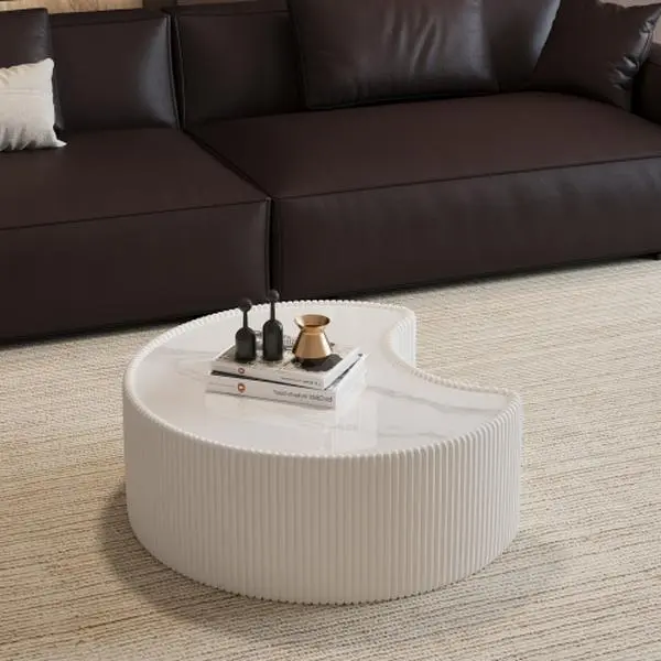 Bellemave Modern Light Stone&Leather Irregular Top Coffee Table - Contemporary End Table, Minimalist Clean Aesthetic, Unique Grey Pattern, Stable Balanced Top, 1-Box Setup for Living Room Decor