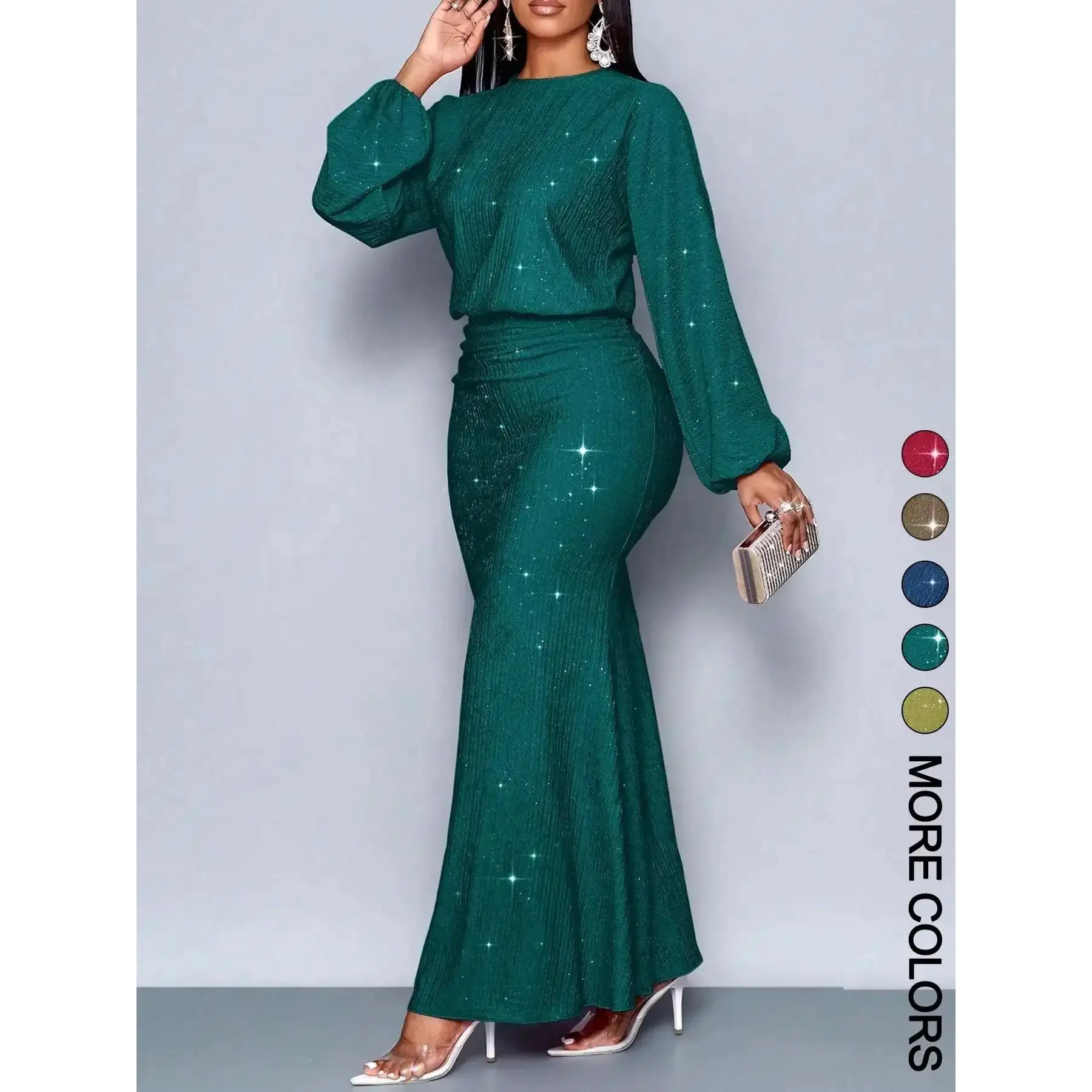Women's Elegant Chic Mermaid Hem Bodycon Dress, Long Sleeve Christmas Party & Valentine's Day, Sexy Tight-Fitting Formal Evening Gown
