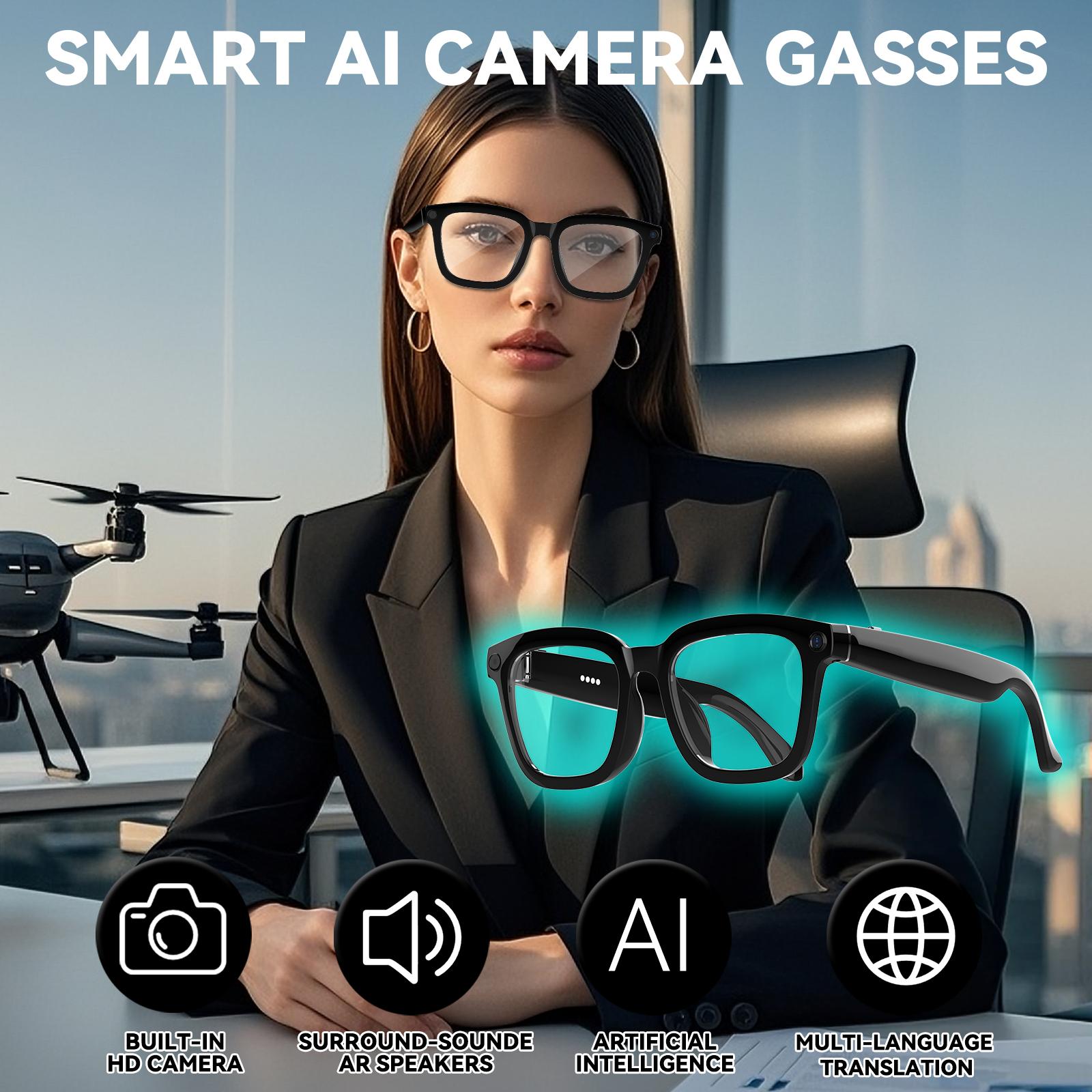 2026 New Smart AI Camera Glasses with 8MP Photochromic Lenses ,Button Touch Adjustment for Travel Outdoor Adventures Hands-Free Photography 139+Languages Real-Time Translation Bluetooth Wireless Wearable Video Recording