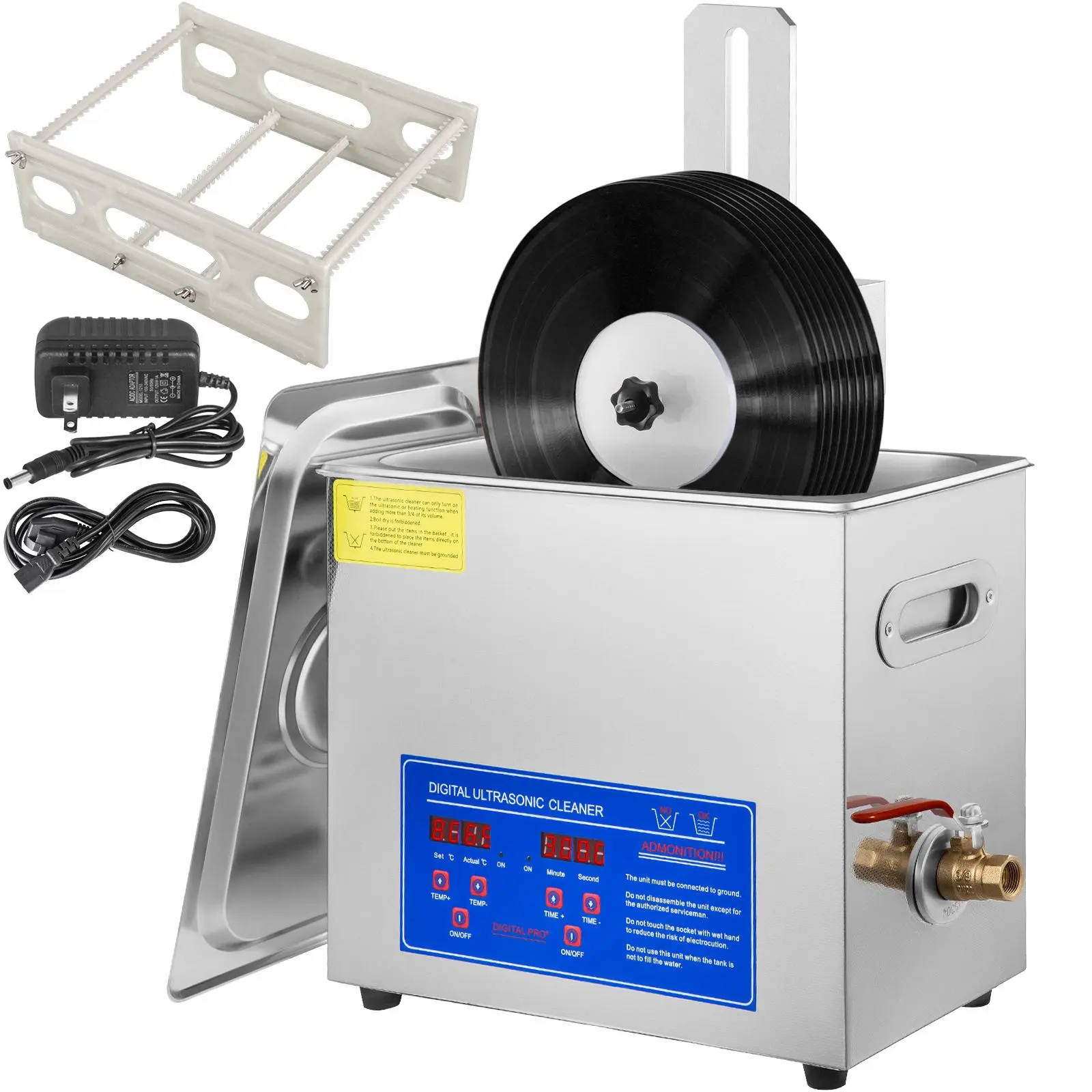 【Backtoschool】VEVOR Ultrasonic Vinyl Cleaner 6L, 7-12 Inch 8 Records Ultrasonic Vinyl Cleaning Machine 180W Ultrasonic Records Cleaner with Drying Rack for Home Store