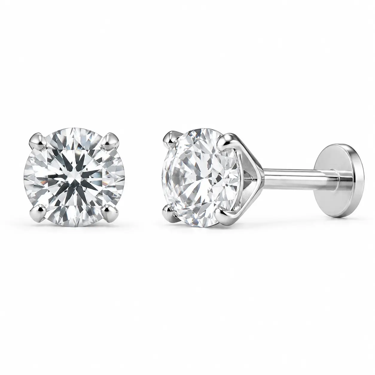 TIVIA G23 Titanium Minimalist Nap Earrings, 18G Flat Back Push-Pin Sleep Studs, Moissanite Earrings for Sensitive Ears, Waterproof & Sweatproof Artificial Gemstone Jewelry, Minimalist Earrings