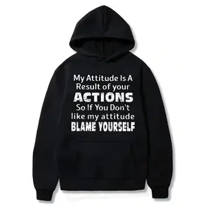 My attitude is your outcome Humorous Print T-Shirt Hoodie, Men's Casual Crew Neck T-Shirt, Pure Cotton, Comfortae and Breathae, Suitae for All Seasons