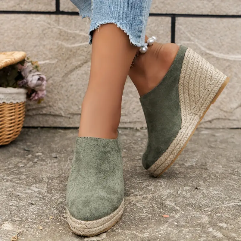 Women's Fashion Fabric Espadrille Wedge Mule Sandals - Slip-On, Pull-On, Round Toe, Casual Platform Footwear, Rubber Sole, High Heel, US 10, Versatile All-Season Wear