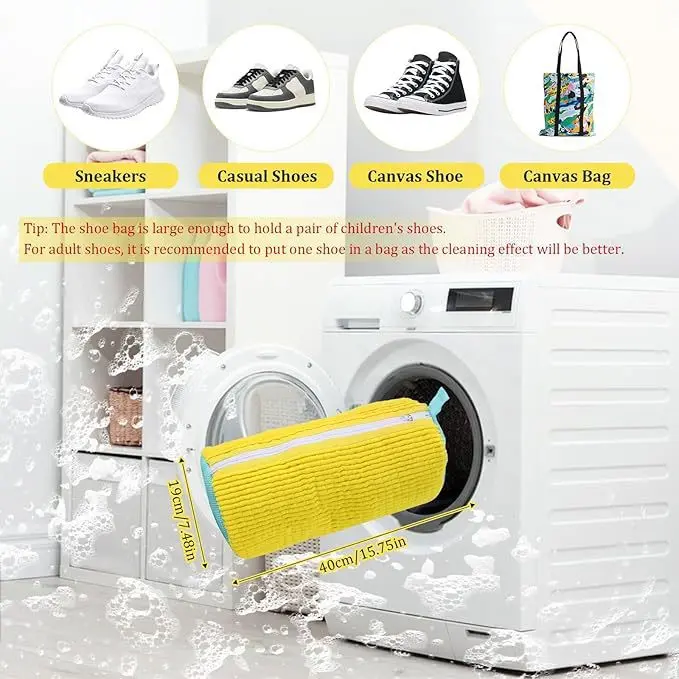 Premium Chenille Microfiber Shoe Washer Bag with 1200 Bristles Secure Safety Lock Design for All Kinds of Shoes Reusable Washing Machine Cleaning Bag for Home Laundry Room Accessory