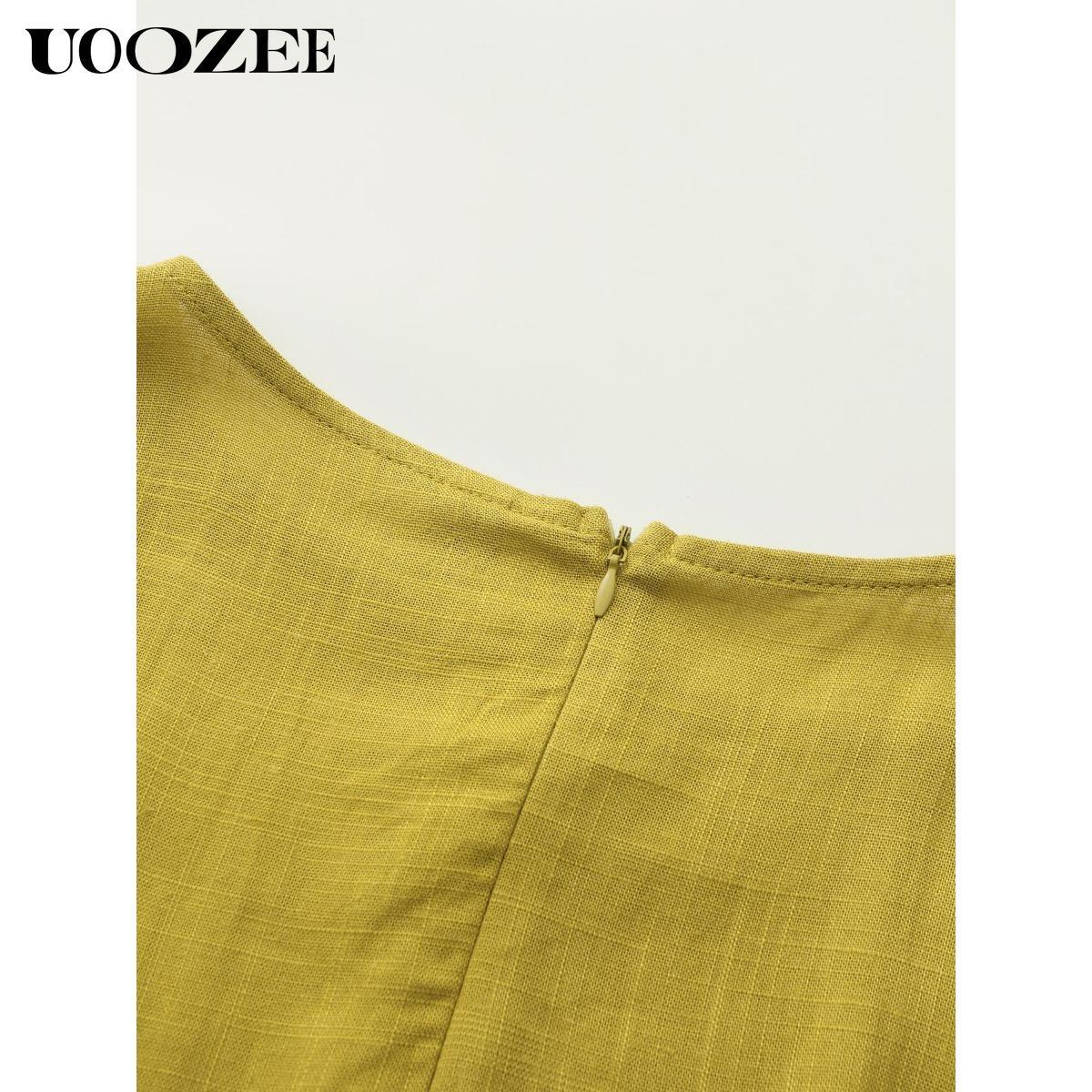 Women's Half Sleeve Loose Plus Size Long Skirt - Solid Color, Round Neck, Casual Summer Comfort, Daily Elegance, Linen Fabric, Comfortable and Breathable, Minimalist Chic Style (the size is too large, it is recommended to order a size smaller)