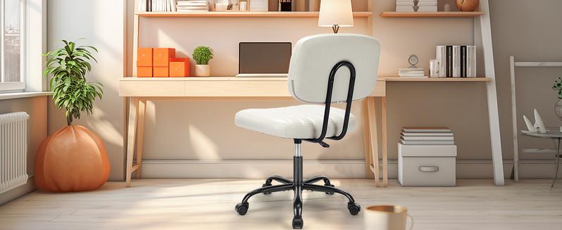 Armless Desk Home Office Low Back Vanity Lumbar Support, Adjustable Height 360° Rolling Swivel Computer Task Chair Without Arm for Small Space