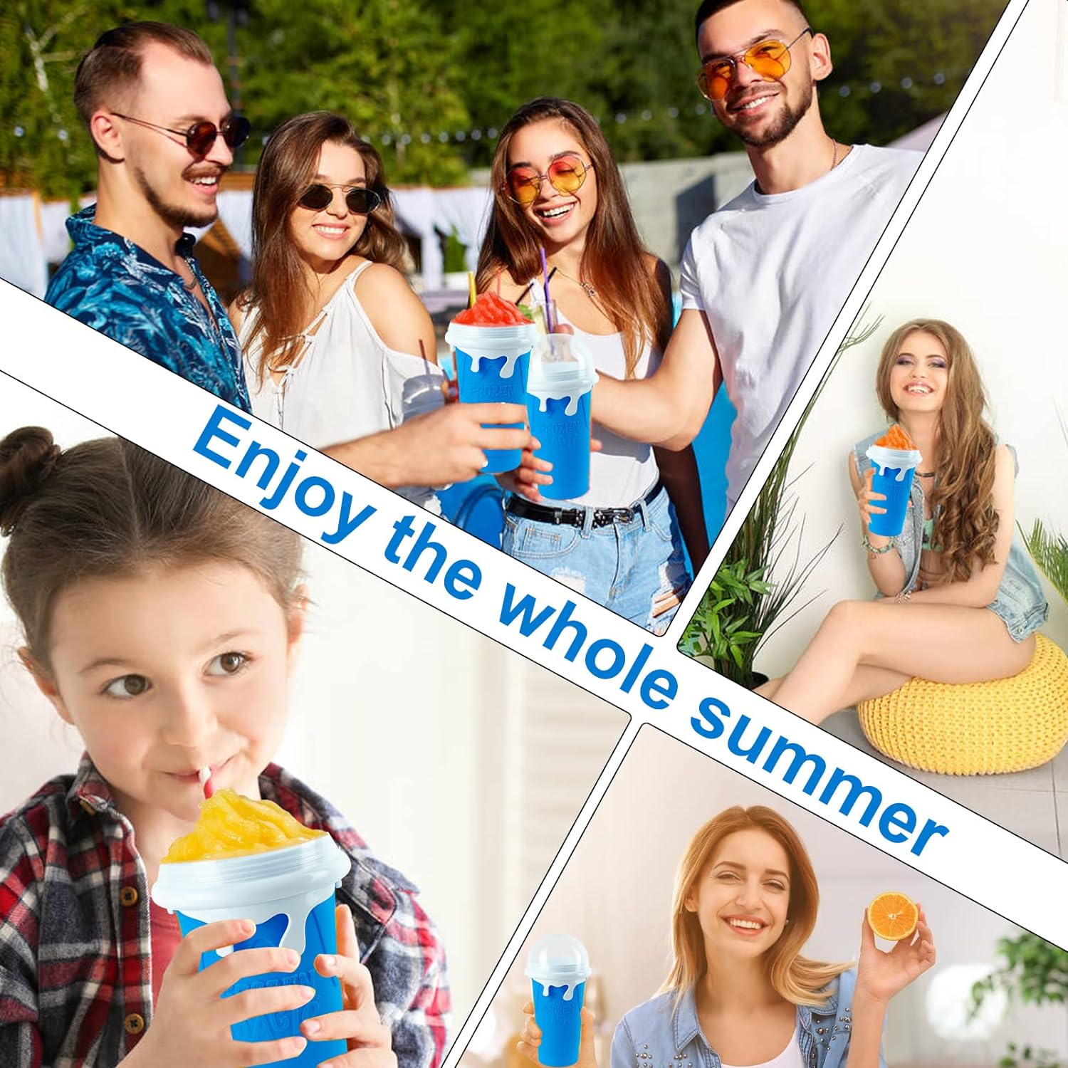 Slushy Cup, Freeze, Squeeze and Enjoy! Slushie Magic Cup, Homemade DIY  Gadget with Lid & Straw Spoon  350ML, Washable, BPA free Kitchen Utensils Mug