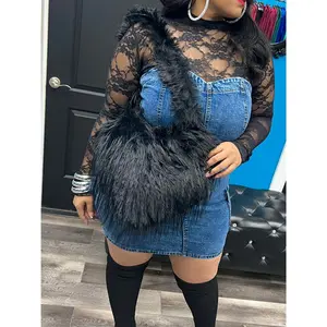 Black Hearts Fur Crossbody Bag