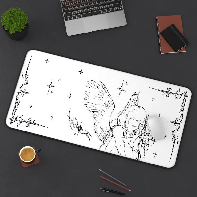 Angel Desk Mat, Captured Stars Inverted Cybersigilism Design - Mouse Pad, Office Decor, Computer Desk Accessories, Magical Workspace