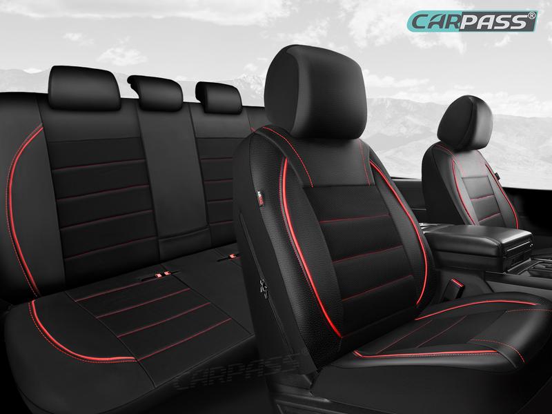 CAR PASS 2/5 seats Universal FIT Piping Leather Car Seat Cover, for suvs,Van,Trucks,Airbag Compatible,Inside Zipper Design and Reserved Opening Holes
