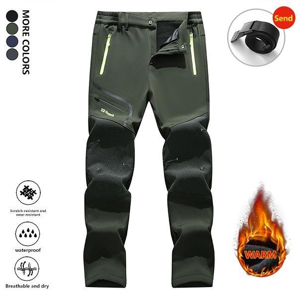 Men's windproof tactical pants with belt - outdoor skiing and hiking pants with zippered pockets, warm and comfortable fleece lining, expedition gear suitable for outdoor activities - men's gift recommendation softshell