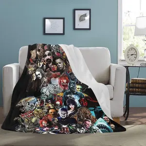 Halloween Blanket No You Hang Up Horror Movie Character Blanket Gift Serial Killers Blanket Spooky Season Couch Bed Sofa Soft Lightweight Warm Cozy Flannel Fleece Bed Blanket Microfiber Furry horror  blanket soft comfortable