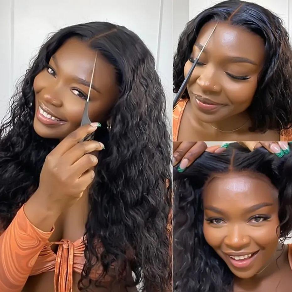 Glueless Wigs Deep Wave Human Hair 6x4 7x5 9x6 Pre Plucked Pre Cut Hd Lace Closure Ready and Go Deep Wave Curly Lace Front Wigs for Black Women Wet and Wavy Natural Hairline