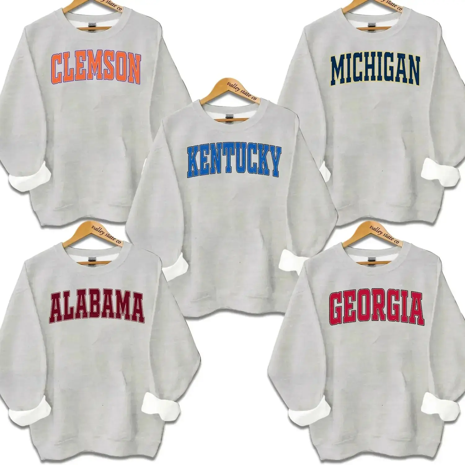 Distressed Varsity College Sweatshirt, Ash Grey Unisex Fleece Pullover for Casual Layering by Kaylan Eppes, USA-Made & Printed Apparel	