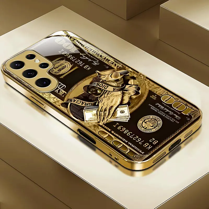 Suitable for Galaxy S22 Ultra case new luxury gold-plated high-definition glass phone case, skin friendly, comfortable, shockproof, scratch resistant, affordable all inclusive phone cases-D67