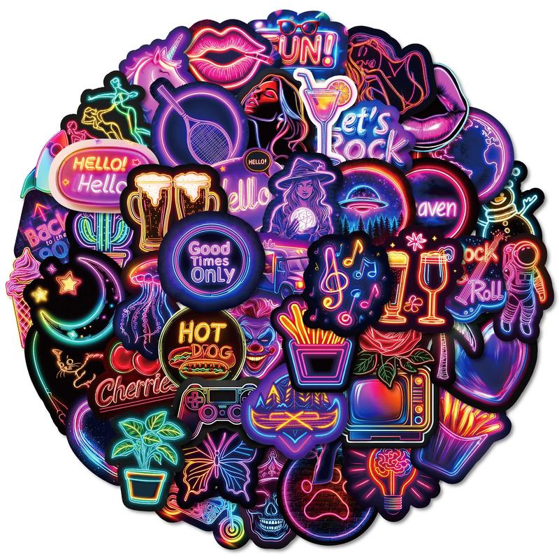 Neon Stickers 50pcs Trendy Hot-Selling 4 Series Waterproof DIY Stickers for Laptops Water Cups Phone Cases Personalized Expression