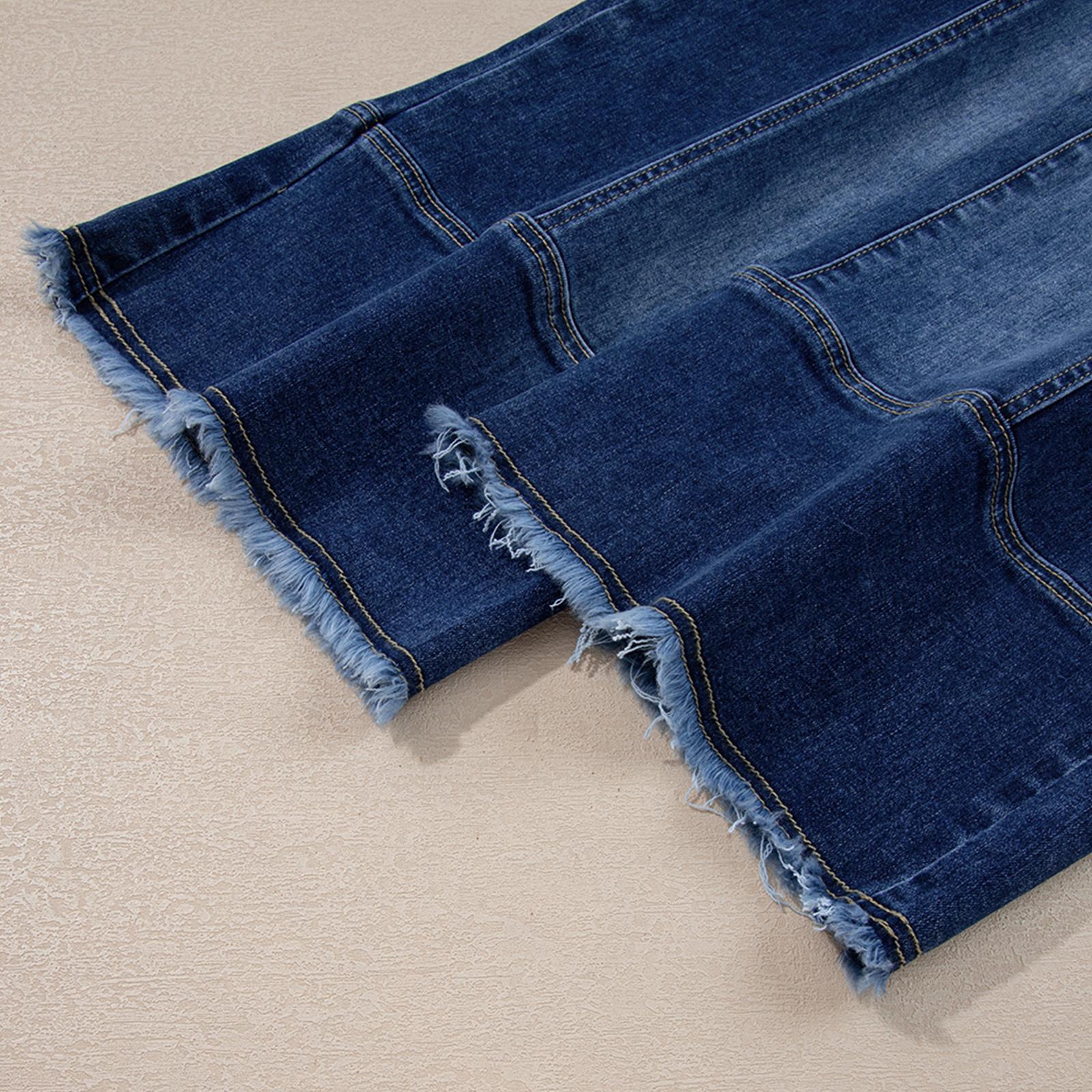 Women’s Drawstring High Waist Patched Big Pockrt Raw Hem Seam Detail Casual Wide Leg Denim Pants for Dailywear