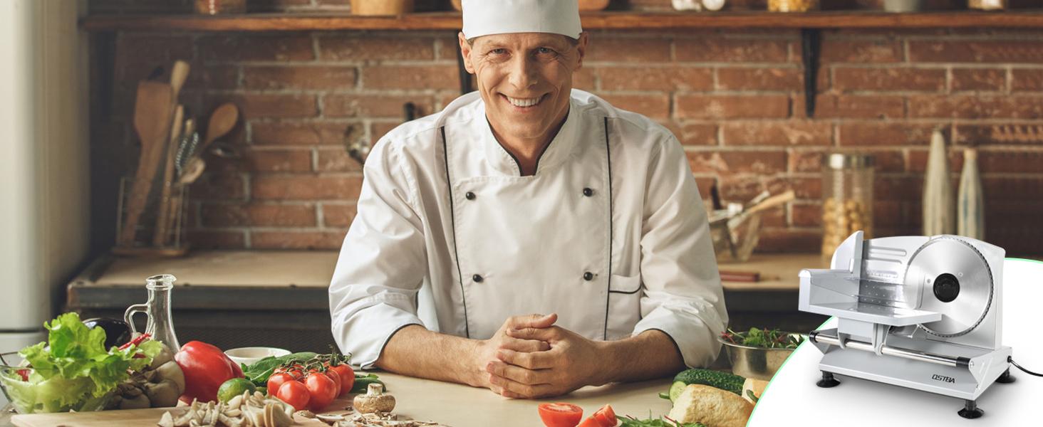 OSTBA Meat Slicer, Electric Deli Food Slicer with Removable Stainless Steel Blades, Adjustable Thickness Meat Slicer for Home Use, Easy to Clean, Ideal for Cold Cuts, Cheese, Bread, Fruit kitchen appliances cutting machine