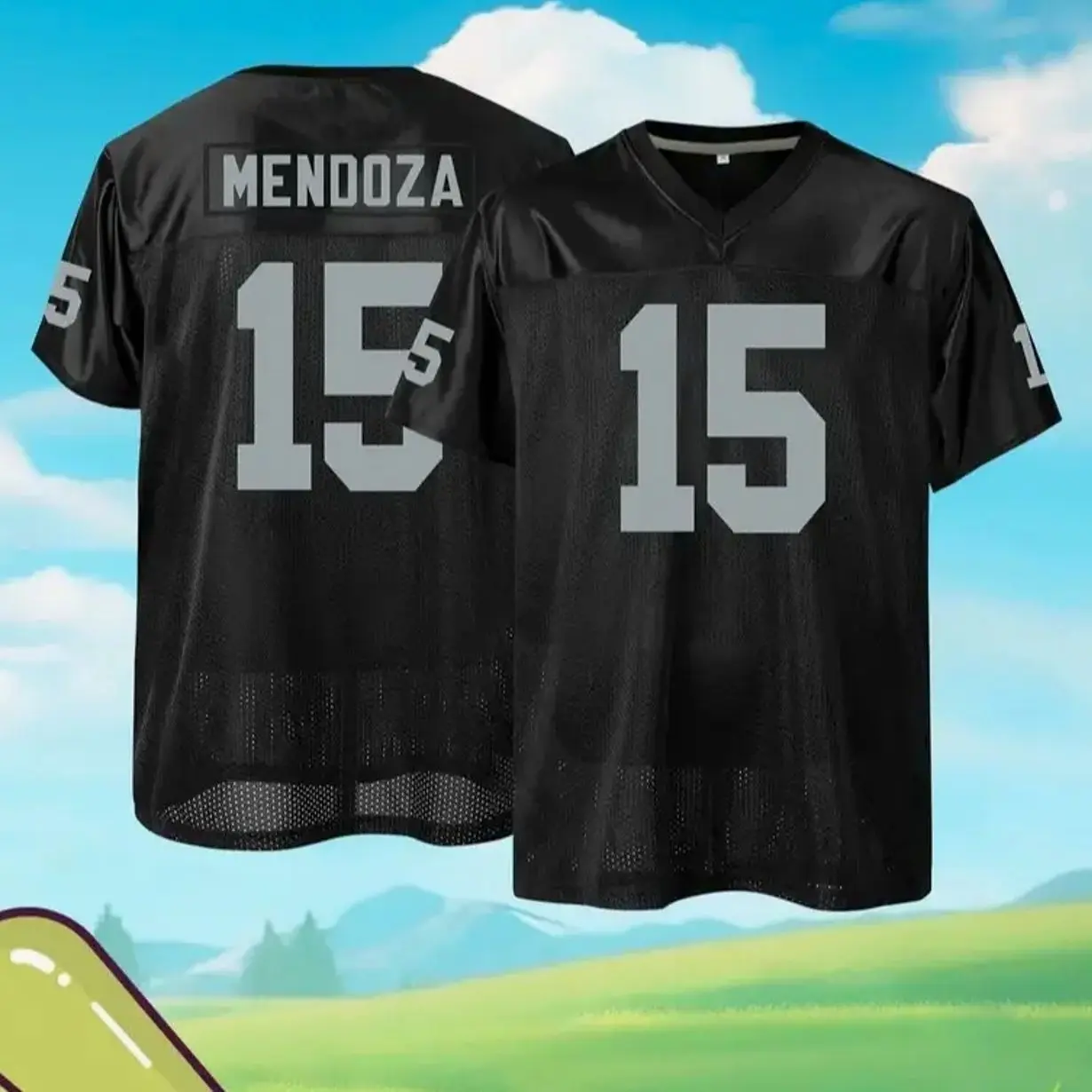 Mendoza #15 Football Jersey Black Game Day Shirt for Men Women, Unisex Breathable Mesh Football Sports Style Jersey, Black & Gray Casual Sport Top with Number 15 for Game Day and Streetwear