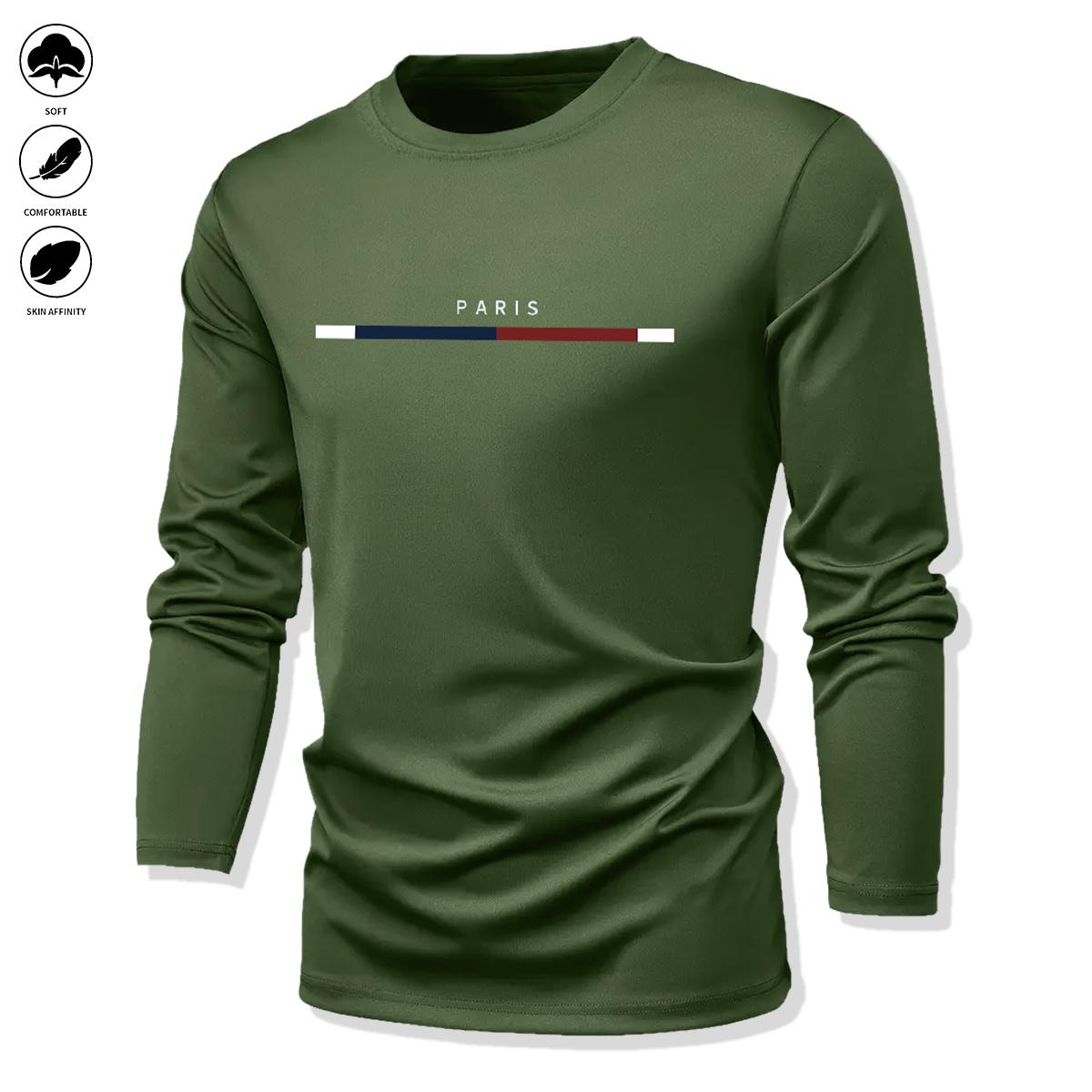 Pack of 4 - Men's Long Sleeve T-Shirt - Casual Crew Neck Breathable Tee, Suitable for Spring and Autumn Wear, Featuring Letter Pattern Design, Well-Fitting Cut, Ideal for Everyday Wear, Men's Long Sleeve Top