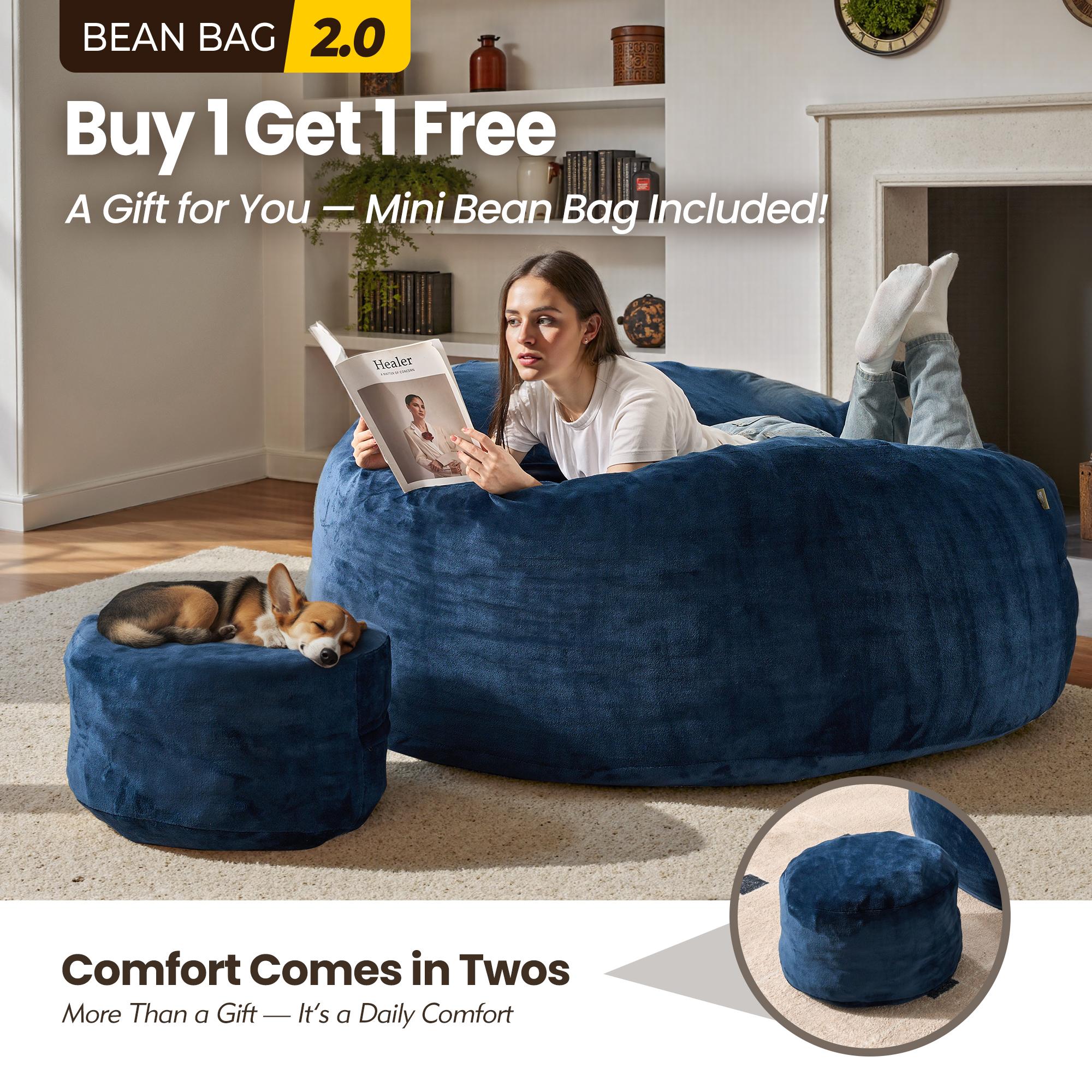 【Stock Up Sale】Ovios 59" W Jumbo Bean Bag Lounger with Ottoman - Oversize Plush Bean Bag Sofas with Super Soft Microsuede Cover- XL Memory Foam Stuffed Lounger Couch for Adults, Kids, Couples, Pets
