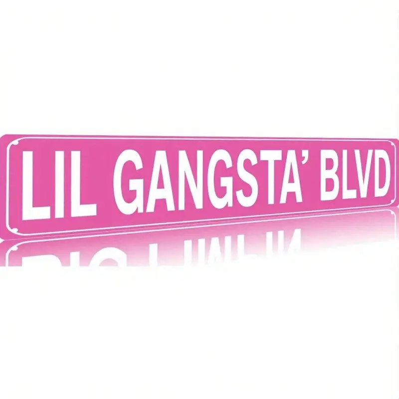 Funny "Lil Gangsta Blvd" Pink Street Sign| 4x16 Inch Aluminum Metal Wall Art for Urban Home, Porch, Garden & Bar| Vintage-Style Decor with Pre-Drilled Holes, Easy to Hang