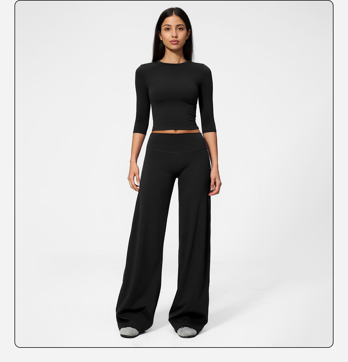 MFVIM Women's 2-Piece Solid Sports Set, Loose Fit Long Sleeve Top & High-Waisted Rolled-Waist Pants Casual Wear Activewear for Yoga, Solid Sports Sets, Outdoor Yoga Suit, Matching Gym Set,back to school,back to school haul