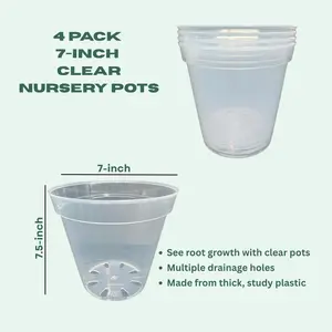 7-Inch Clear Nursery Pots with Drainage Holes 4Pack | Large Plastic Plant Pots for Repotting Houseplants