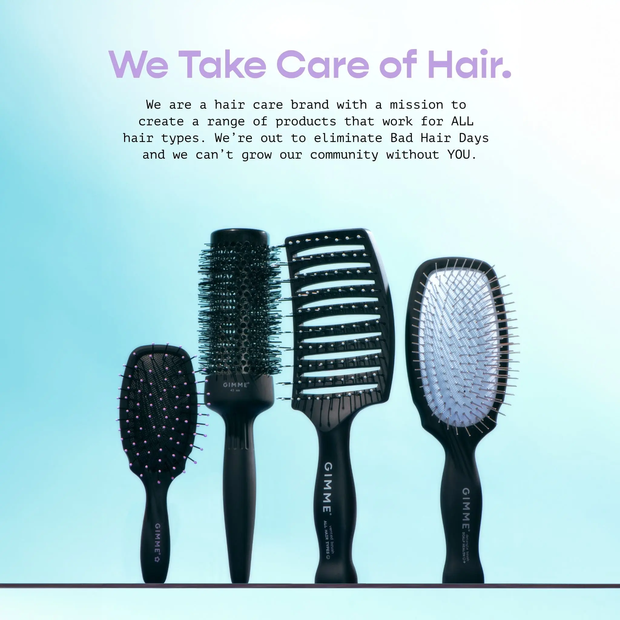 Gimme Beauty Hair Brush Set - Detangling Brush, Vented Quick-Dry Brush, Metal Scalp Brush & Mini Travel Brush, For All Hair Types