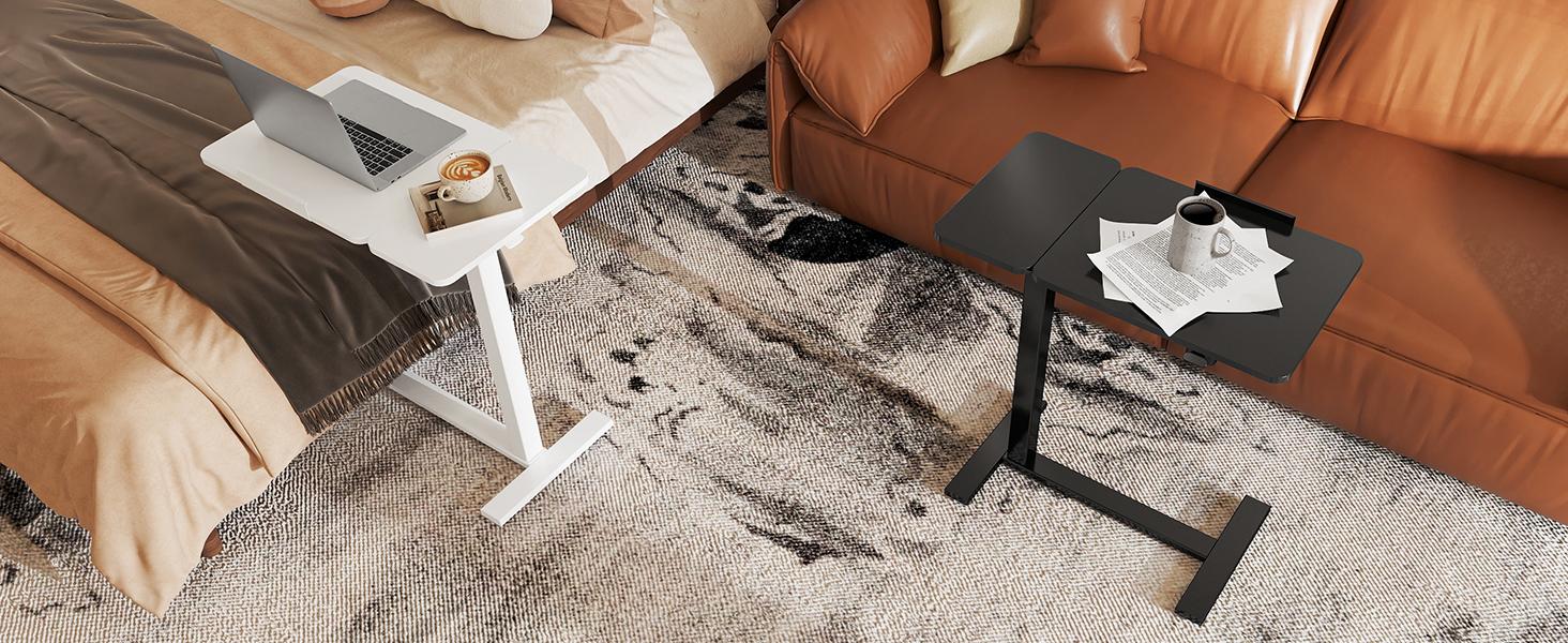【Deal】Overbed Bedside Table with Wheels, Mobile Standing Stand Up Rolling Laptop PC, Adjustable Height Tray, Side Computer Workstation for Home Use