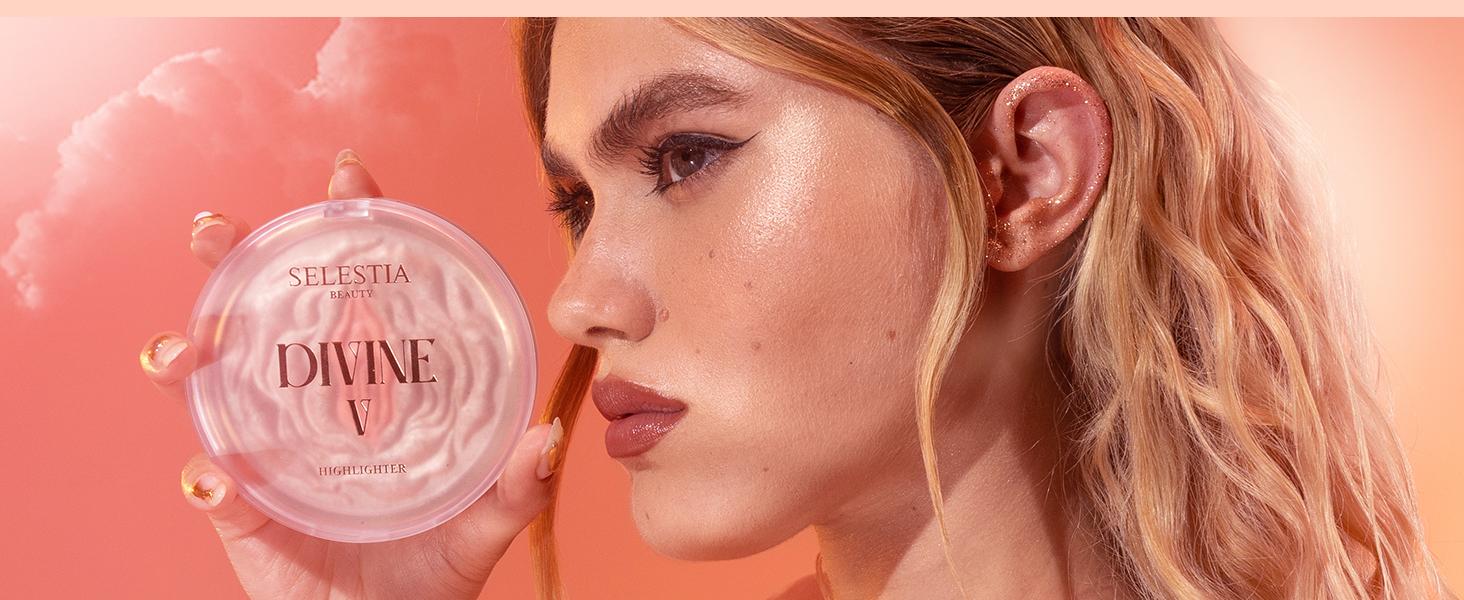 Highlighter Makeup Powder Divine V - Highlighter Powder for Radiant Glow - Face Highlighter for All Skin Tones - Easy-to-Apply Powder Highlighter, 0.53 Oz