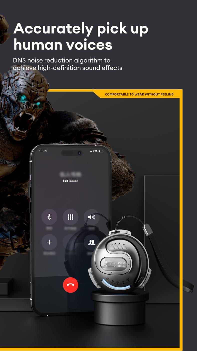 【US Local Shipping】Transformers TF-T07 Wireless Earbuds Bluetooth 5.4 Wireless Open Free Ear Gaming Headphones IPX5 Waterproof Noise Cancelling Running Sport Wireless Bluetooth Earbuds with Mic and Earhooks Compatible For Android/iOS