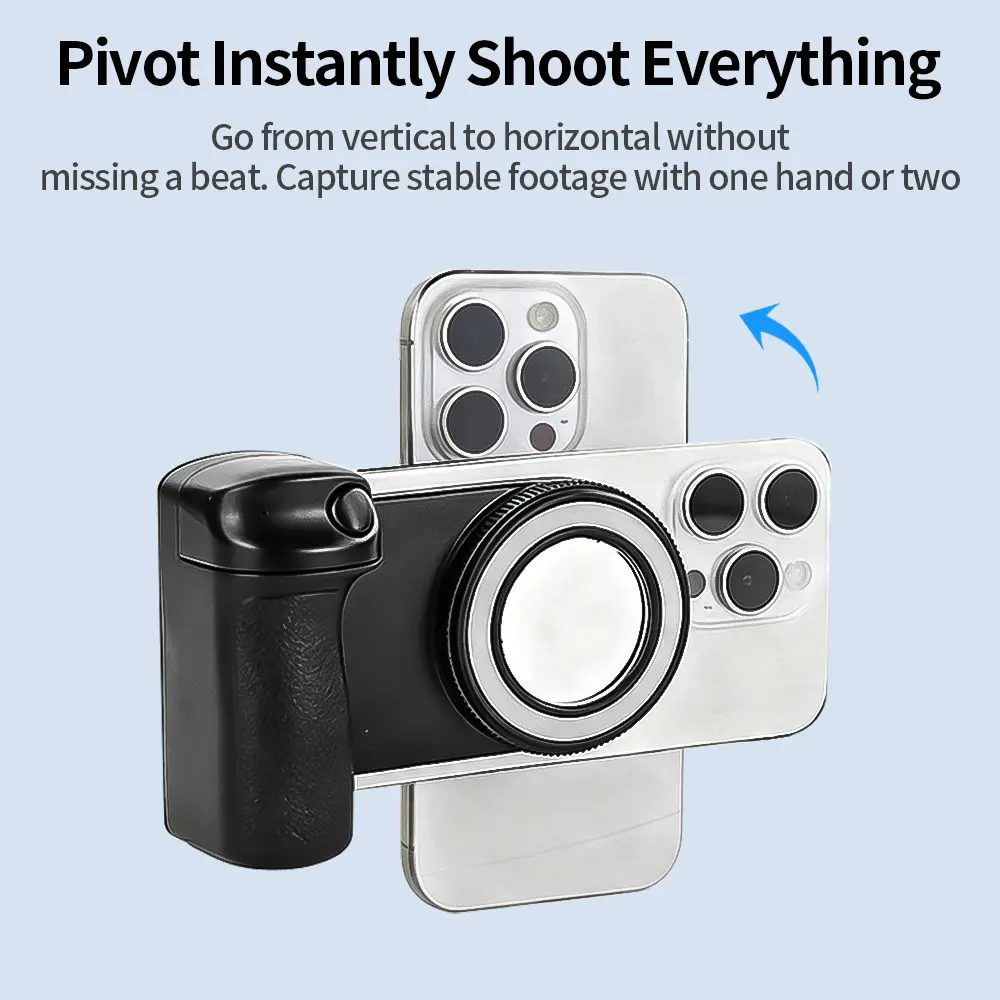 3-in-1 MagSafe Magnetic Smartphone Grip - Polycarbonate/ABS+PC BBC-9, 750mAh Battery, Cordless Bluetooth Remote, Adjustable Temp Light, 1-Hand Selfie Stability, Multi-OS Fit for Most Phones w/ Warranty