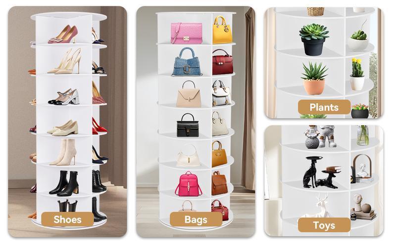 360° Rotating 7-Tiers Organizer Shoe Rack, Fits 24-28 Pairs of Shoes, Spinning and Revolving Round Shoe Rack, for Entryway Living Room Hallway