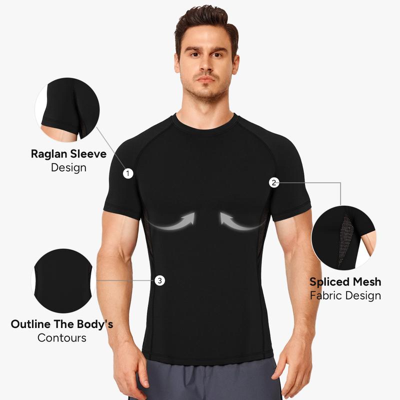 Men’s Short Sleeve Compression Shirt with Breathable Mesh Panels at Underarms and Back – Lightweight Stretch Athletic Performance T-Shirt for Gym, Training, Running and Daily Active Wear