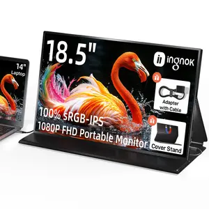 Ingnok 18.5" Portable Monitor for Laptop - FHD 1080P 100% sRGB USB-C HDMI Travel Display with Smart Cover & Speakers, Gaming Screen Extender for Mac PC