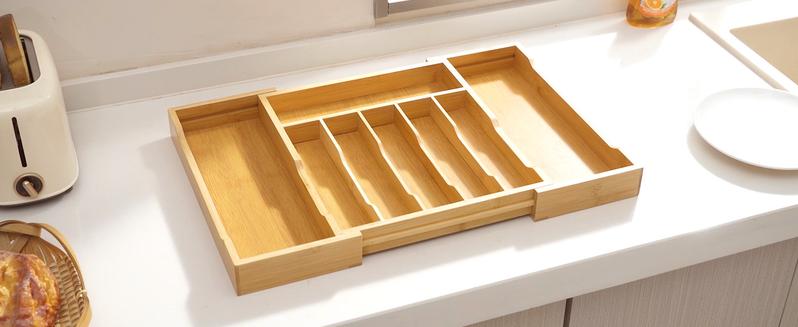 Lifewit Silverware Drawer Organizer, Expandable Utensil Tray for Kitchen, Bamboo Flatware & Cutlery Holder, Sturdy Wooden Design