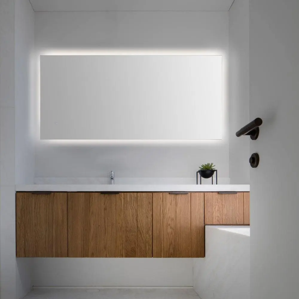 JONATHAN Y Nora Rectangular Frameless Dimmable LED Bathroom Vanity Mirror, Modern Anti-Fog Aluminum Back-Lit Tri-Color LED, Smart Touch Control (Frameless Bathroom Mirrors), Dimmable Led Mirror