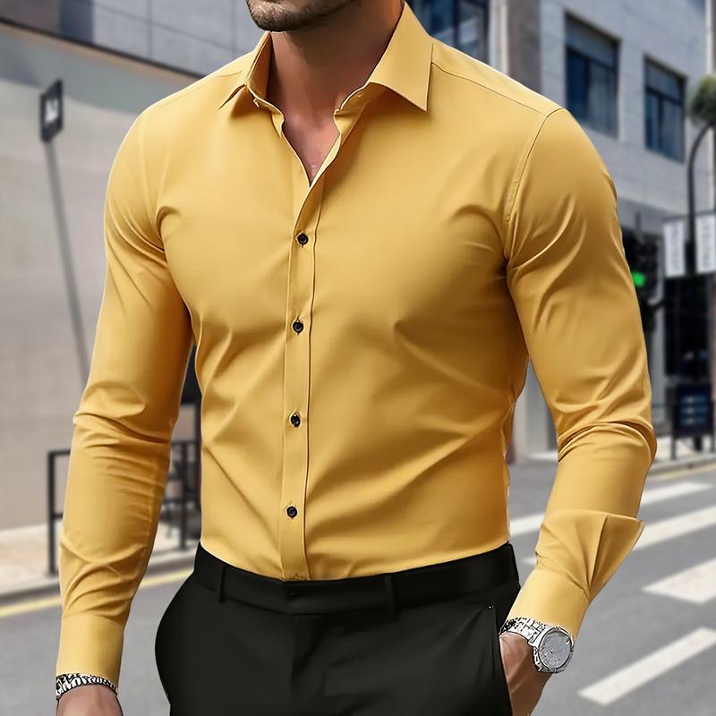 Men's anti-wrinkle stretch business casual shirt - long sleeve single button - suitable for business casual, weddings, offices - machine washable all year round shirt