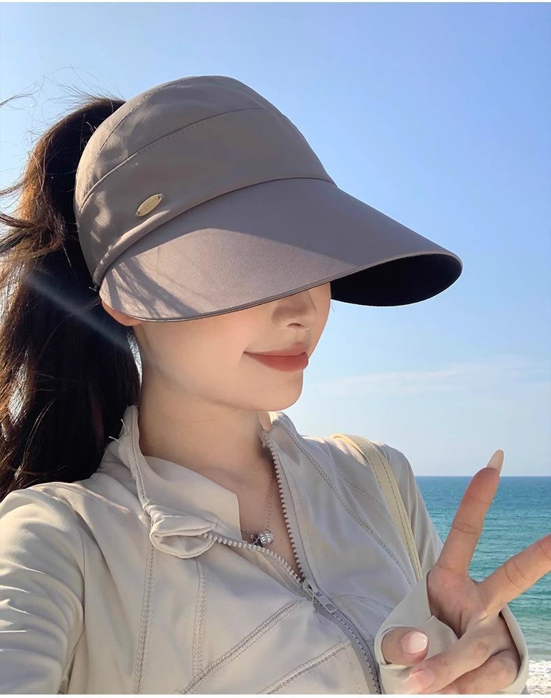 2 Pack UPF 50+ Women's Open-Top Sun Visor Hat, Large Brim UV Protection Sun Hat for Ponytail, Foldable Outdoor Beach Golf Running Sun Hat for Summer, Face Slimming Design