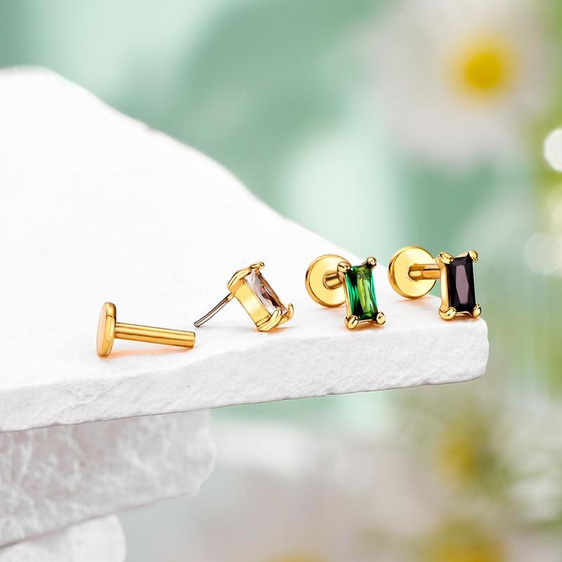 Oufer 16G Threadless Push Pin Flat Back CZ Helix Tragus Conch Cartilage Stud Earring