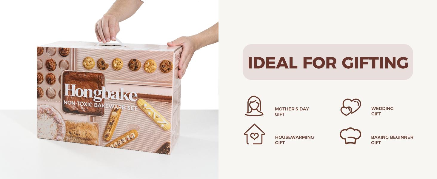 [BF&CM]HONGBAKE 7-Piece Diamond-Texture Bakeware Sets,Non-Stick Baking Sheet Pan Set,Cookie Sheets ,Roasting Pan,Cookware,Gold,Baker Kitchenware Steel