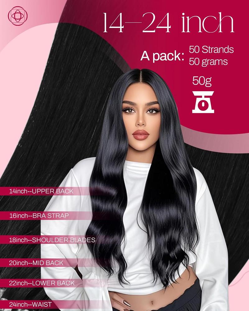 MORESOO Microbead Extensions Microlink Hair Extensions Micro Loop Natural Straight Human Hair Invisibead Extensions Micro Ring 56G 14-24inch Glueless Black Human Hair Extensions